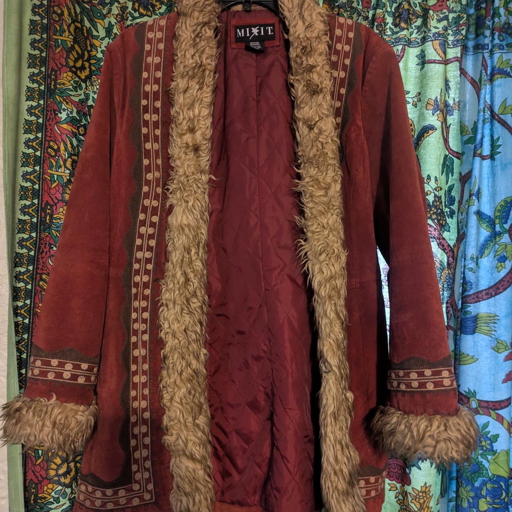 Mixit Red Faux Fur Trimmed Jacket